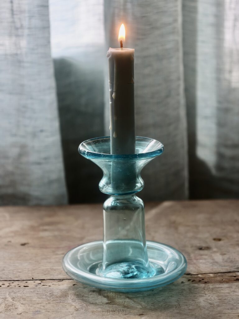 porta-candele-piccolo-turquoise-porte-bougies-bouche-soufflée-verre-recyclé