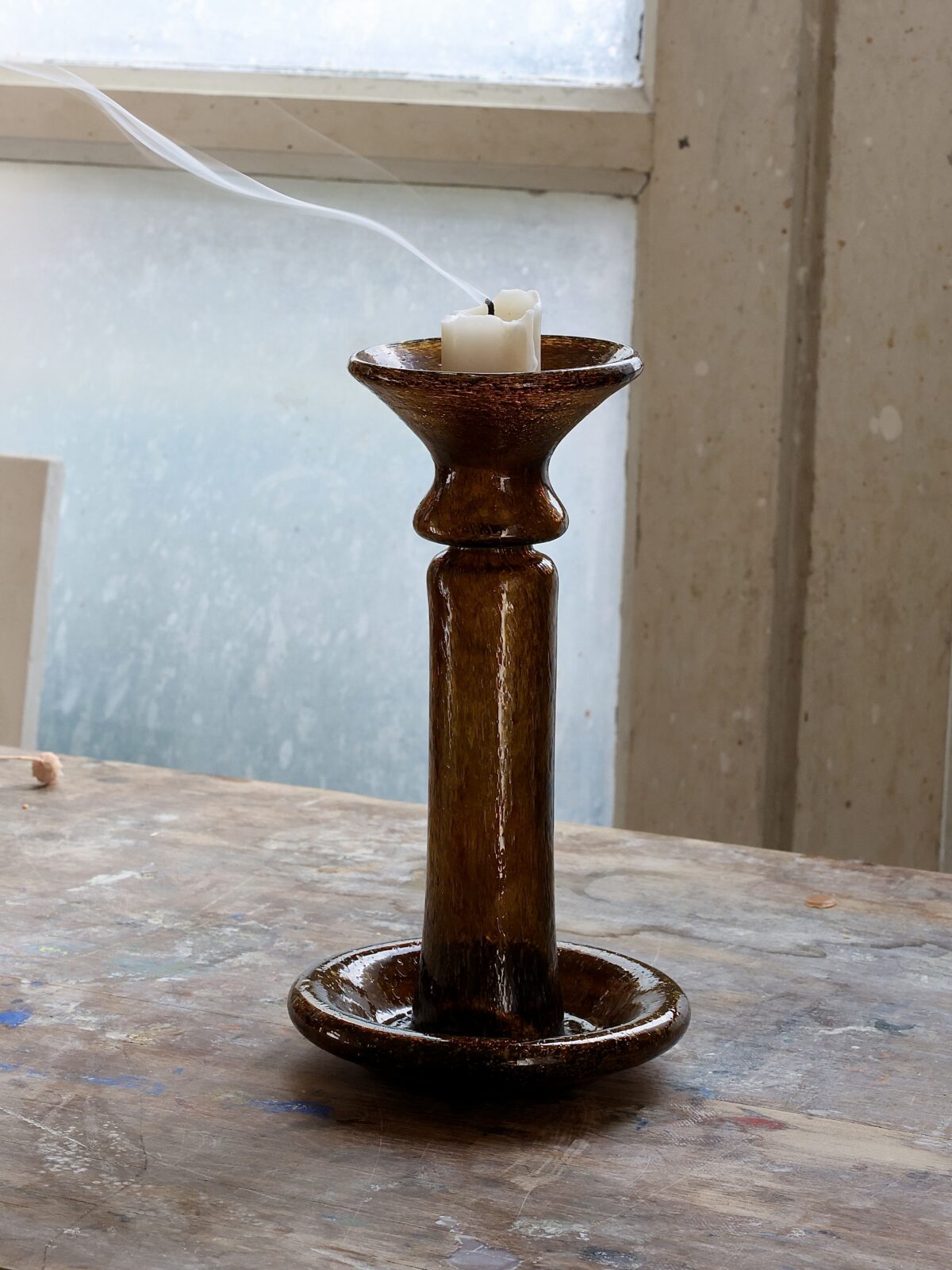 la-soufflerie-porta-candele-marron-bulles-candles-candle-holders-mouth-blown-recycled-glass