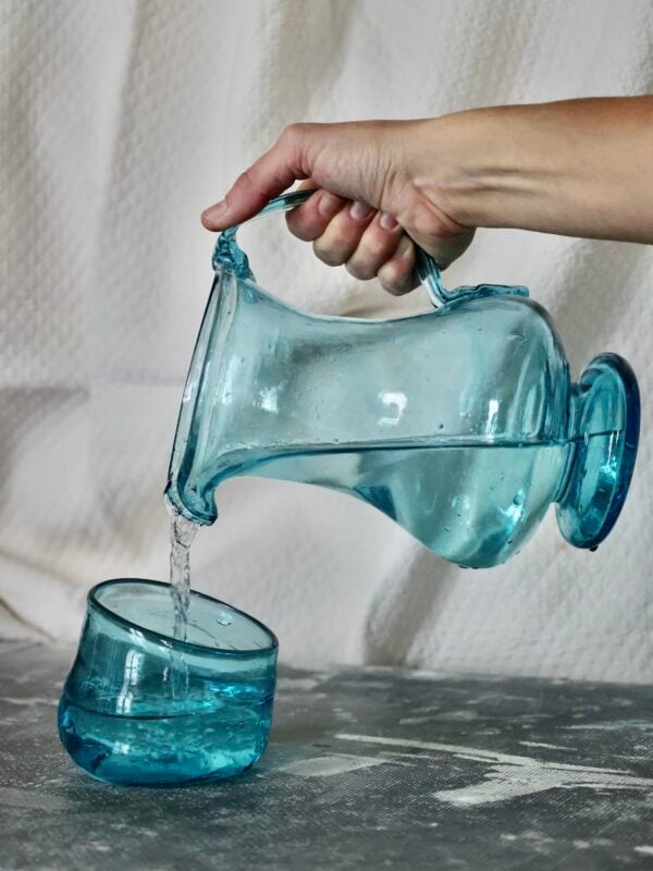 broc-turquoise-drinkware-carafes-pitchers-decanters-mouth-blown-recycled-glass