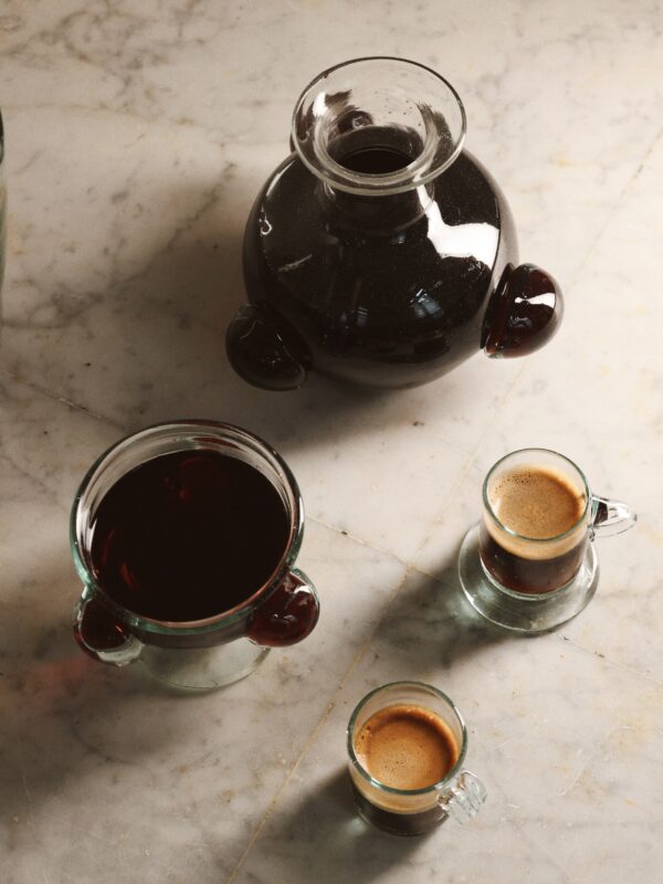 Mouth-blown glass carafe