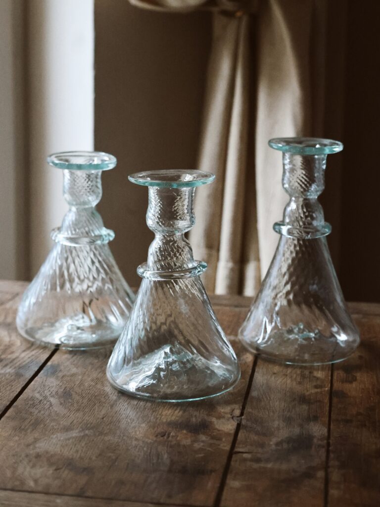 Mouth-blown recycled glass candle holder